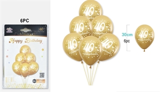 Balony gumowe 30cm 6szt na 40 urodziny złote FA1254