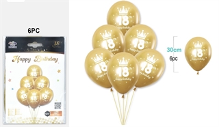 Balony gumowe 30cm 6szt na 18 urodziny złote FA1252