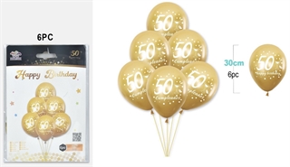 Balony gumowe 30cm 6szt na 50 urodziny złote FA1255