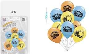 balony gumowe pojazdy budowlane 30cm 9szt FD0562