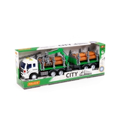 City, samochód do przewozu dłużycy z przyczepą inercyjny (ze światłem i dźwiękiem) (zielony) (w pudełku)