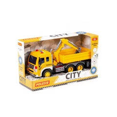 City, samochód burtowy z koparką inercyjny (ze światłem i dźwiękiem) (żółty) (w pudełku)