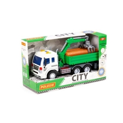 City, samochód burtowy z podnośnikiem inercyjny (ze światłem i dźwiękiem) (zielony) (w pudełku)