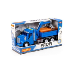 Profi, samochód burtowy z podnośnikiem inercyjny (ze światłem i dźwiękiem) (niebieski) (w pudełku)