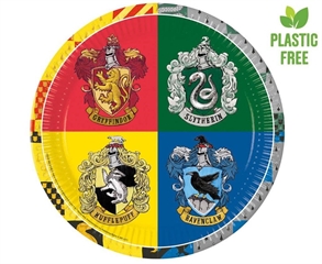 Talerzyki papierowe Harry Potter Hogwarts Houses, next generation, 23cm, 8 szt. (plastic-free)