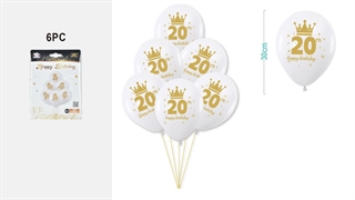 Zestaw balonów z liczbami 20 białe 30cm 6szt FA1395
