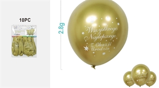 Balony gumowe 10szt złote Wszystkiego Najlepszego z okazji urodzin FA1384