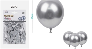 Balony gumowe 25szt 25cm chrom srebrne FA0958