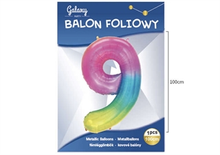 Balon foliowy kolorowy 100cm cyfra 9 62599