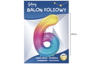 Balon foliowy kolorowy 100cm cyfra 6 62596