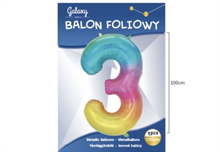 Balon foliowy kolorowy 100cm cyfra 3 62593