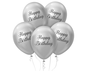 Balony Beauty amp;Charm Happy Birthday, platynowe srebrne, 12  / 5 szt.