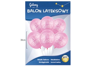 Balon gumowy Its a girl różowe 6szt 61274