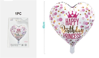 Balon foliowy 18   serce różowe Happy Birthday Princess FB2449