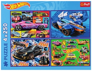 S.CENA Puzzle 4x250 Wyscigowe auta MattelHotWheels