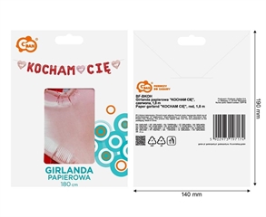 Girlanda papierowa   KOCHAM CIĘ  , czerwona, 1,8 m