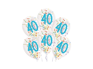 Balony 40 URODZINY z KONFETTI kolorowym lateksowe