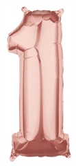 Balon foliowy numer 1 - różowo - złoty, 66 cm