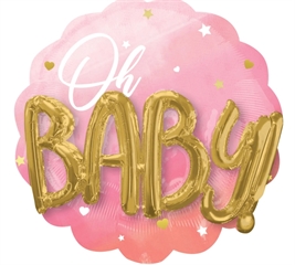 Balon foliowy Oh, baby różowo-złoty 71cm