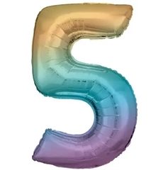 Balon foliowy cyfra 5 tęczowa pastel 57x86cm
