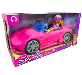 Auto z lalką dla dziewczynki,wym.autka 35x15x11 cm,wym.wbx 37,5x18,5x1