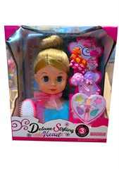 Głowa lalki do czesania,szkolane oczy, 22 cm, akcesoria do makijazu i