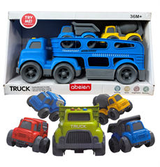 PROM Auto ciężarowe laweta z dwoma autkami30x11,5x11,5cm, światło, muzyka,