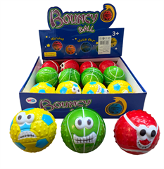 Piłka wysokoodbijająca sie z buźkami 12szt w displayu 11052