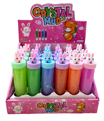 Slime brokatowy z nakładką na długopis króliczek 13,5cm 24szt w displayu 32217