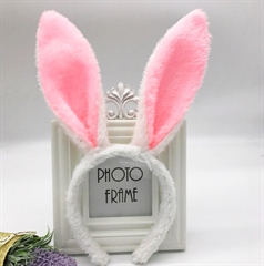 Opaska na głowę USZY KRÓLIKA z futerkiem BIAśO RÓŻOWA NT7180