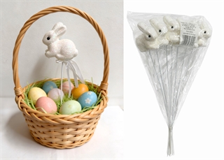 Zając na piku styropianowy brokat 26x6 cm kpl 6 szt FLK-52493