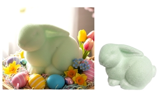 Dekoracja wielkanocna styropianowa ZAJŃC flokowany 15x12x9 cm JASNO ZIELONY FLA-50506C