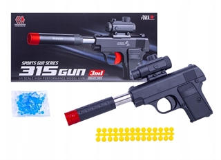 NORIMPEX PISTOLET Z TŁUMIKIEM 3 W1 KULKI WODNE