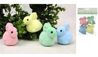 Dekoracja wielkanocna styropianowy ZAJŃC flokowany 7x6 cm kpl. 4 szt RSU-104