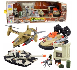 S.CENA 30538 - Zestaw Militarny WojskowyHelikopter Czołg Poduszkowiec Żołnierz Baza