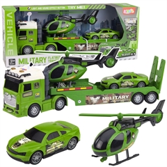 S.CENA 29070 - Zestaw Militarny WojskowyCiężarówka Laweta Auto Helikopter Światła