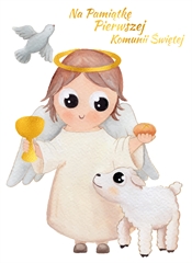 Karnet B6 Komunia anioł