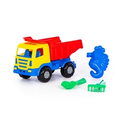 Zestaw Nr645: Miraż, samochód-wywrotka + szufelka Nr2, grabki Nr2, foremka (konik morski)