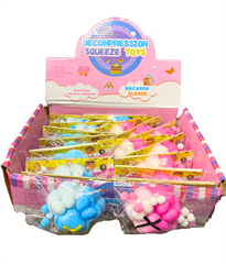 Kocia łapka- zabawka sensoryczna squishy (mochi taba) duża 6cm ombre z kokardką i kuleczkami (16szt w dis) 332771