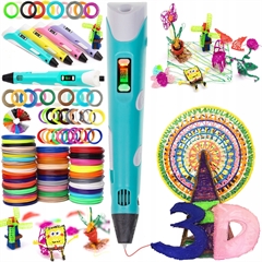 S.CENA Długopis 3D dla Dzieci + Wkłady Filament 9 metrów Zestaw do Zabawy Drukarka Pen 5.0 Różowy lub Niebieski