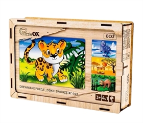 Drewniane puzzle 4w1 DZIKIE ZWIERZETA Puz-58714