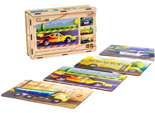 Drewniane puzzle 4w1 POJAZDY Puz-14785